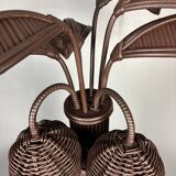 Pencil reed rattan bamboo palm tree coconut table lamp Maro Lopez style 70s