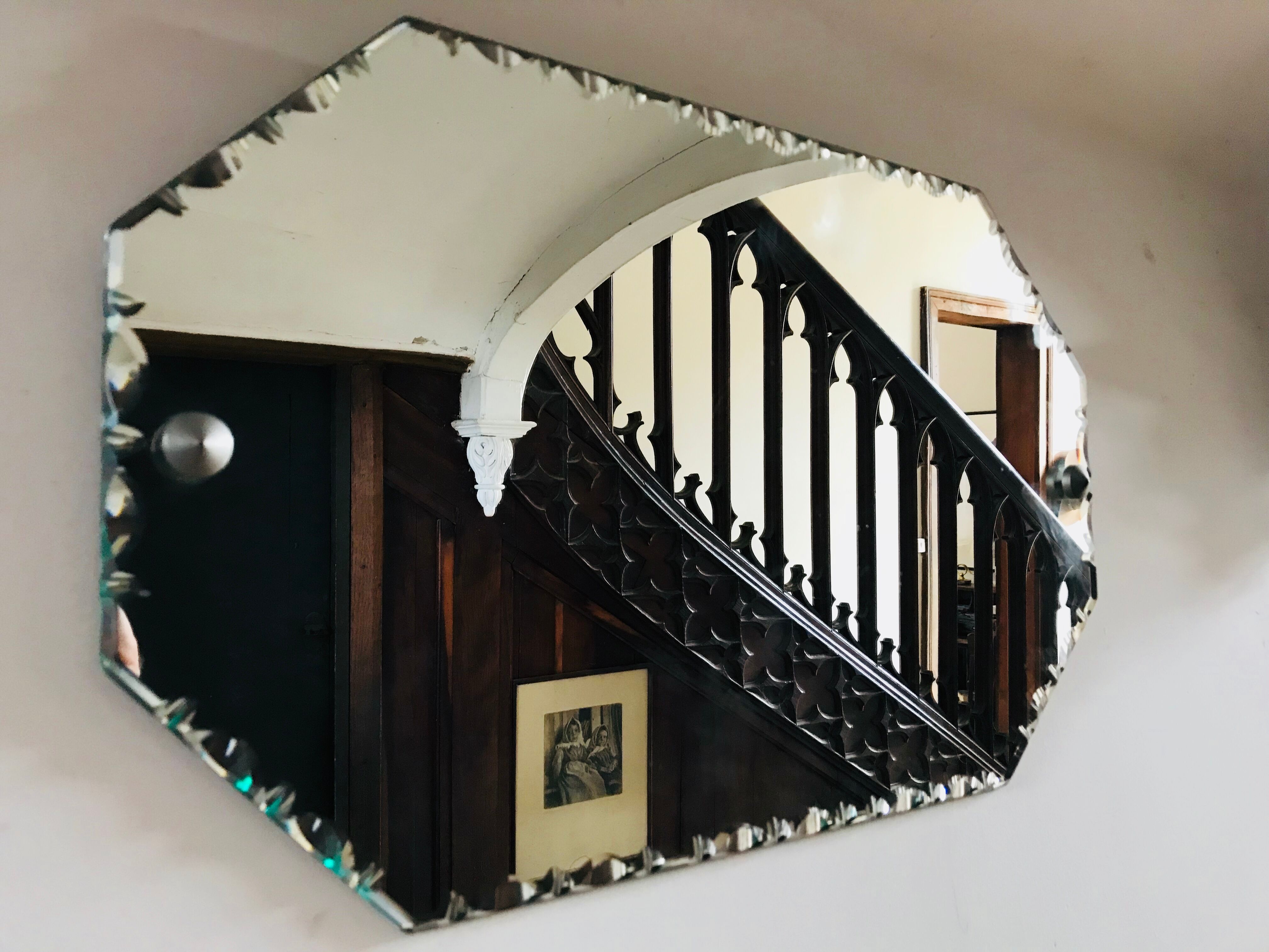 Octagonal mirror beveled oval with rope 50-60 years  - 35x50cm