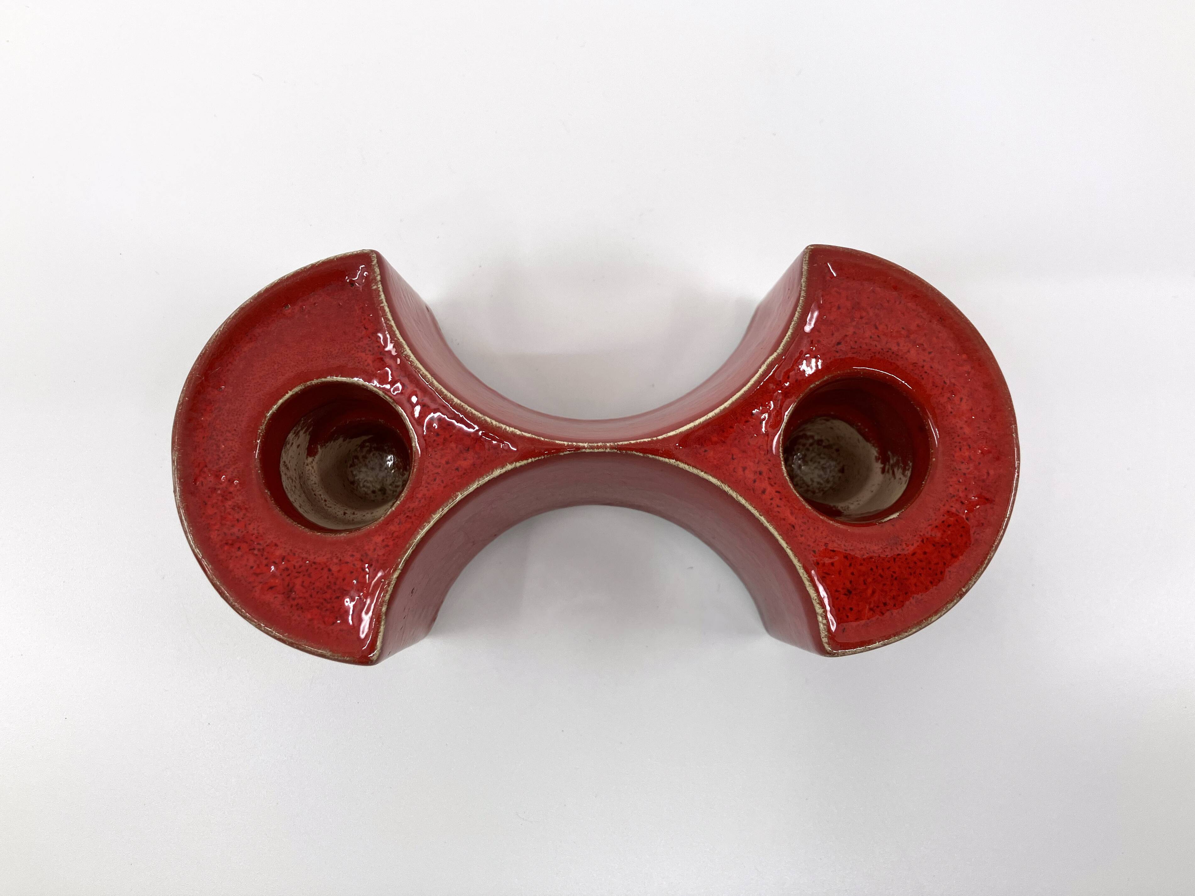 3 red ceramic candlesticks • Cari Zalloni • Steuler • 1970