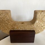 Brutalist candle holder xxl in stone and wood 1970