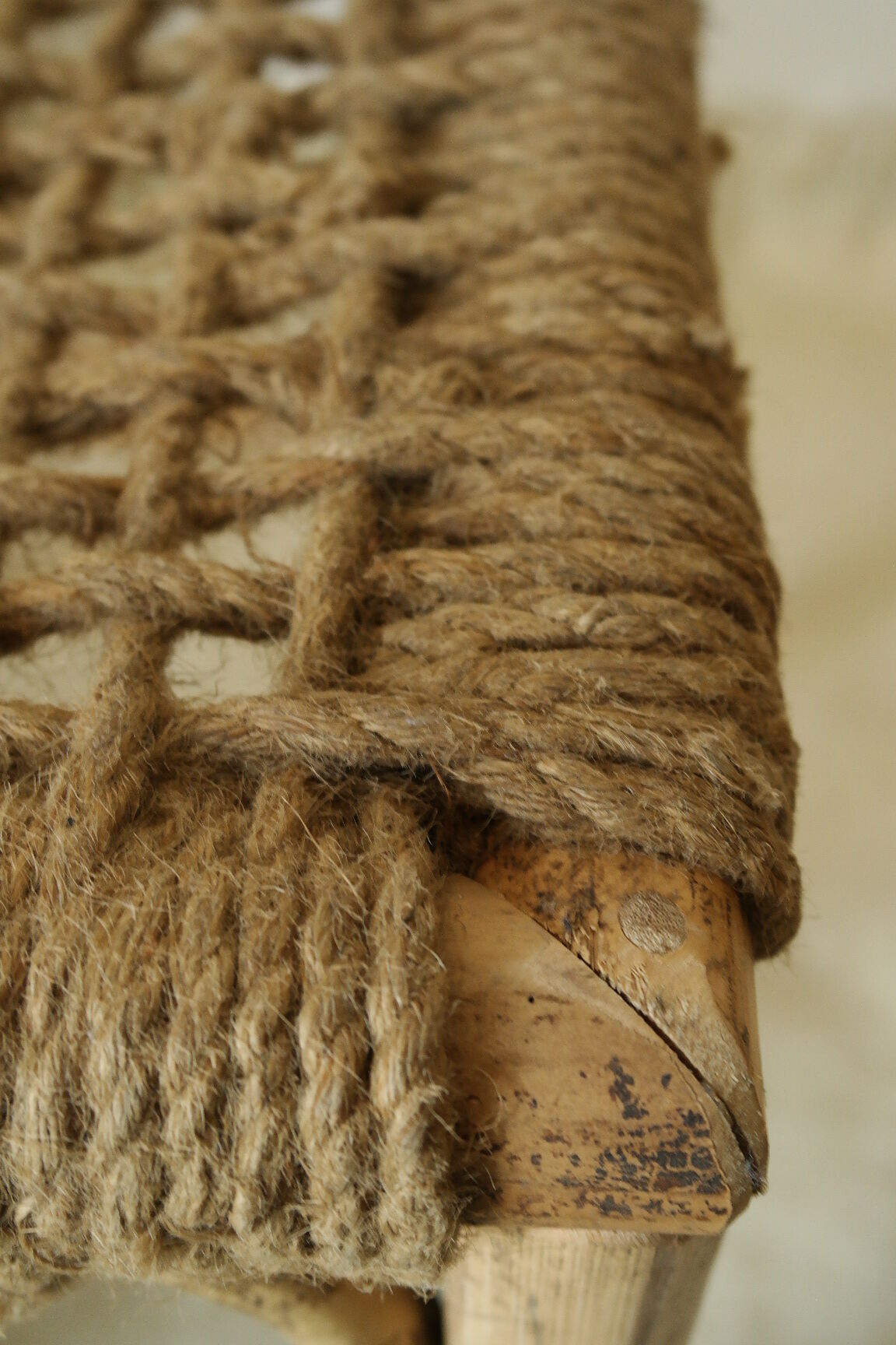 Vintage handcrafted bamboo and rope stool