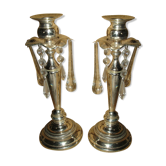 Remarkable pair of silver metal candlesticks with stamps - 1970s