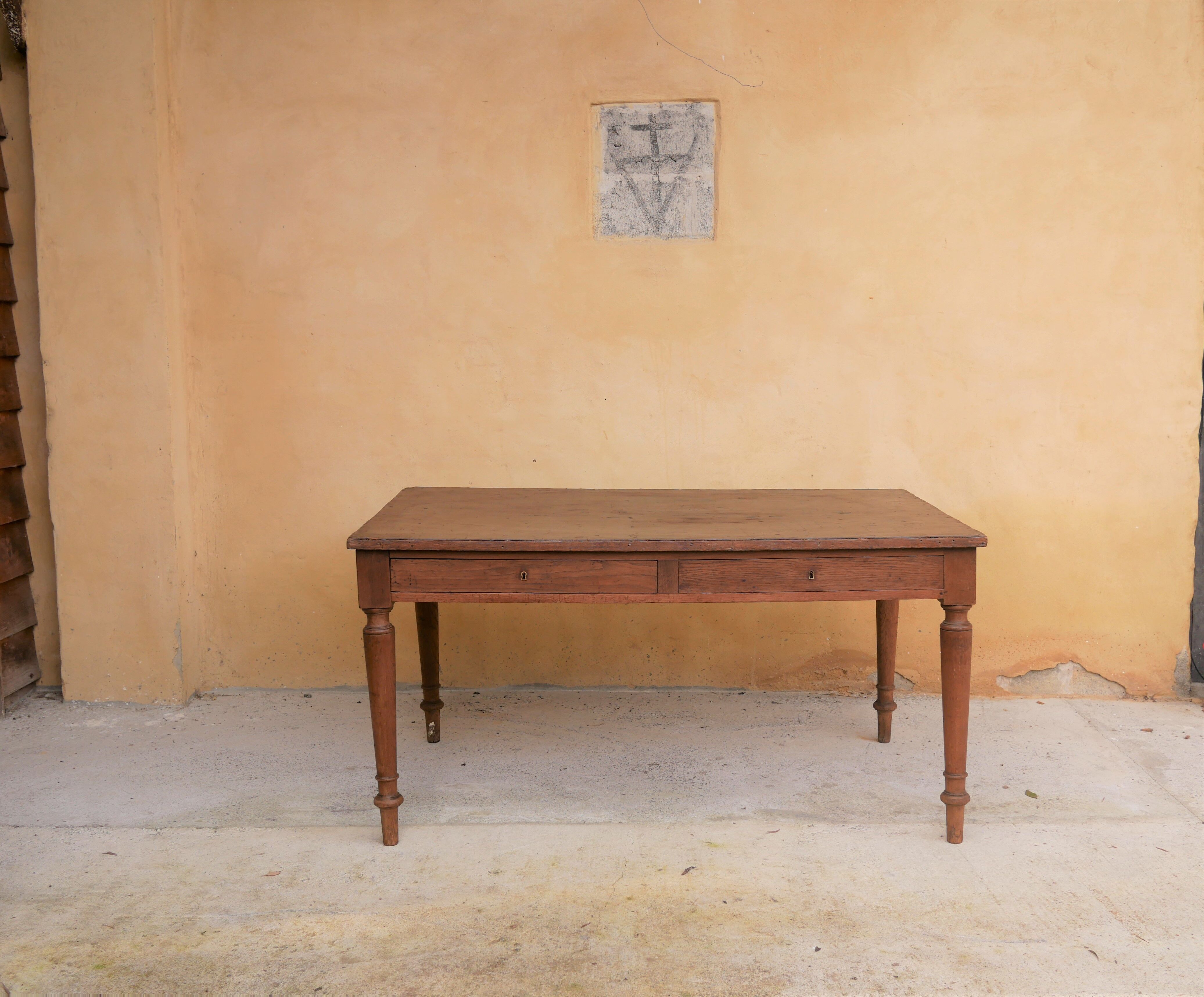 Vintage wooden and leather desk dining table