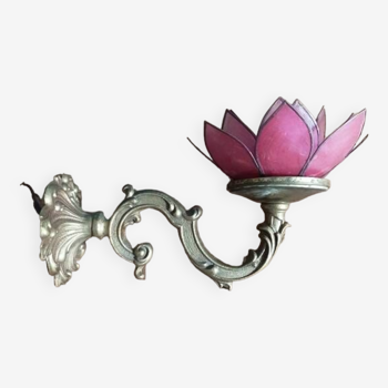 Applique lampe lotus fleur pétale nacre base bronze