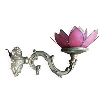 Applique lampe lotus fleur pétale nacre base bronze