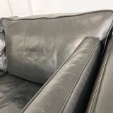 Vintage retro danish mogens hansen 2 person black leather sofa