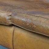 Vintage Sheepskin Leather 2-Seater Sofa in English Style
