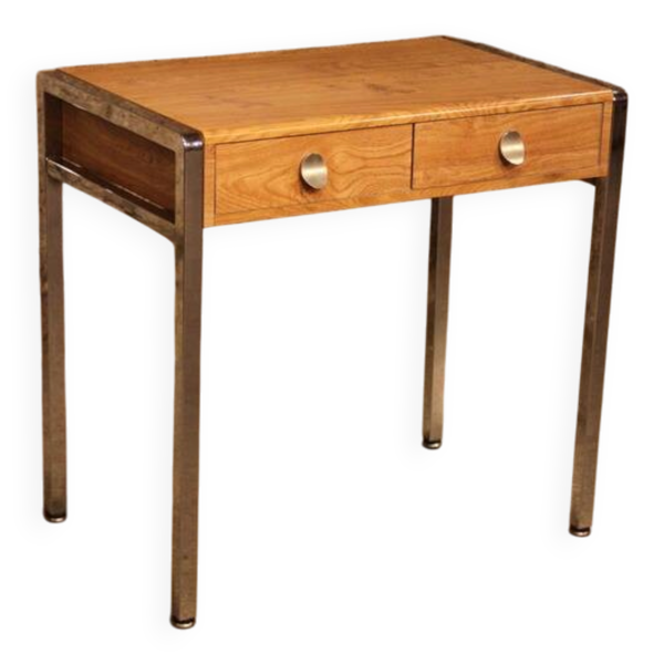 Petit Bureau 70 piétement Chrome stratifié bois 2 tiroirs coiffeuse