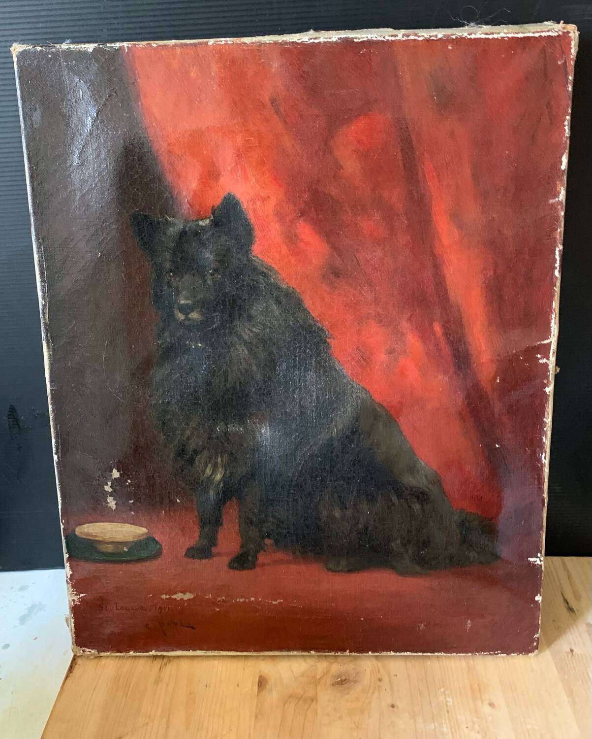 Old oil painting on canvas