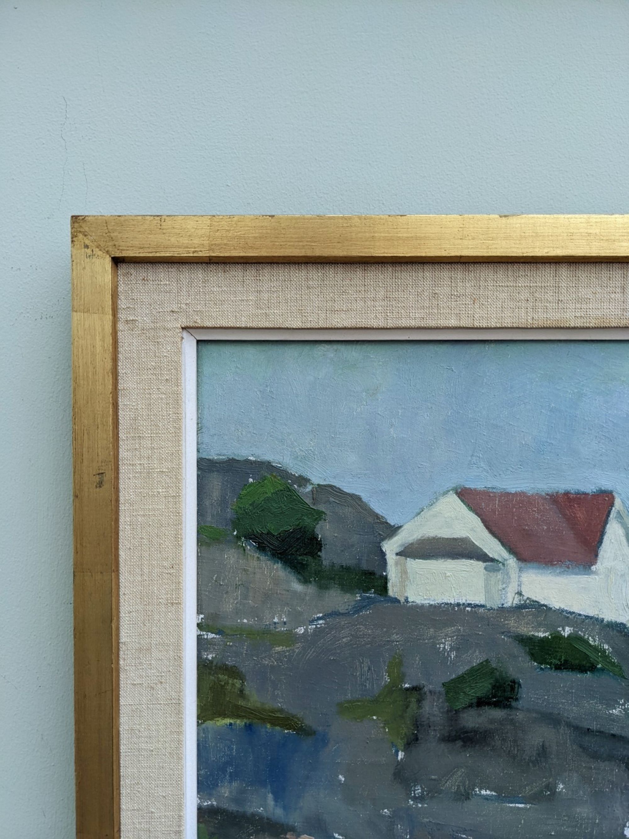 1954 Mid Century Modern Landscape Oil Painting 'Walking the Archipelago', Framed