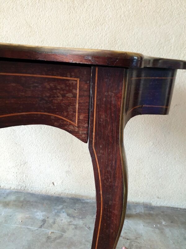 Fiddled middle table - louis xv style - marquetry and veneer wood