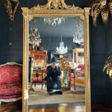 Miroir de cheminée d’époque napoléon iii en bois doré à décor de putti - xixe