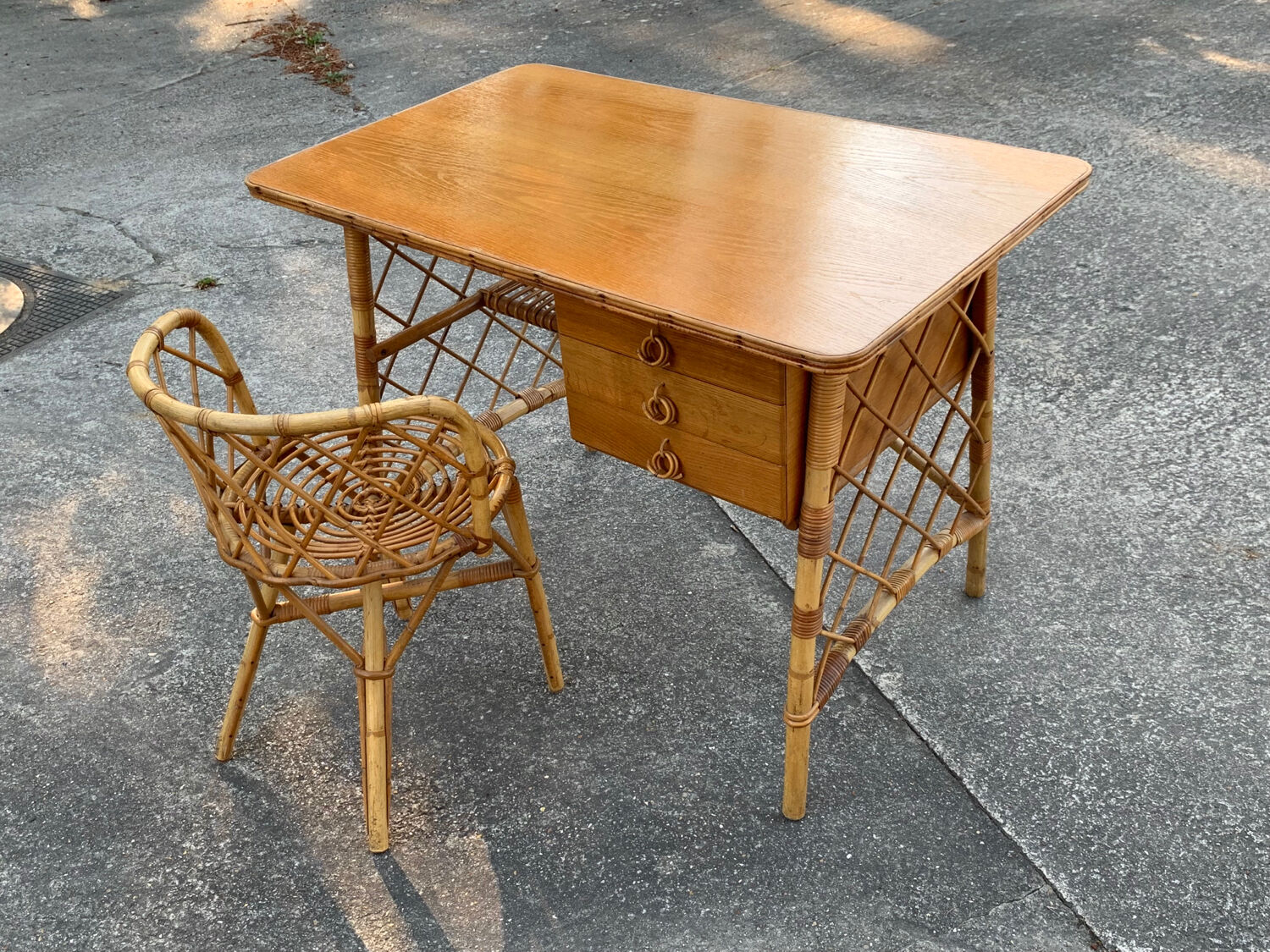 Rattan desk and chair 1960