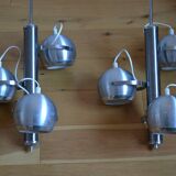 Pair of 70s space age eye ball chandeliers in brushed aluminum