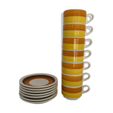 7 cups and under cups, Gien earthenware seventies décor, 1970