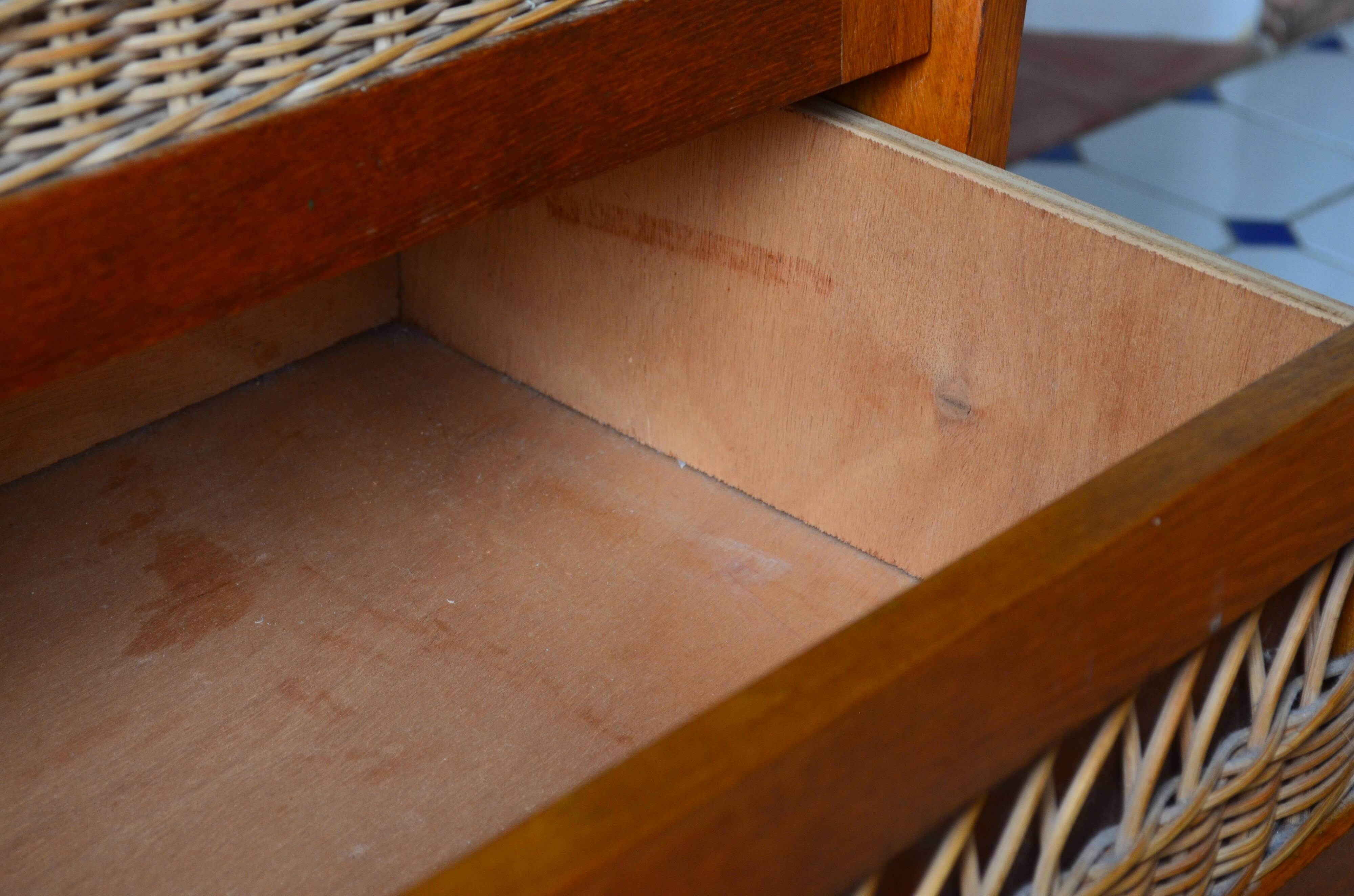 Wooden and rattan dresser