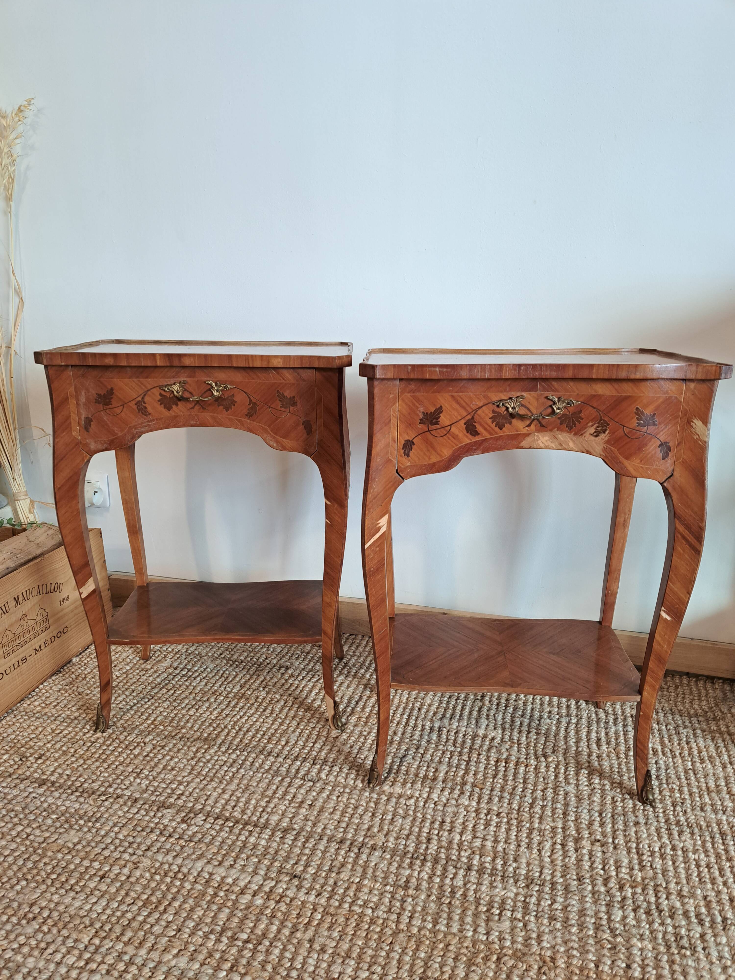 Pair of marquetry tables