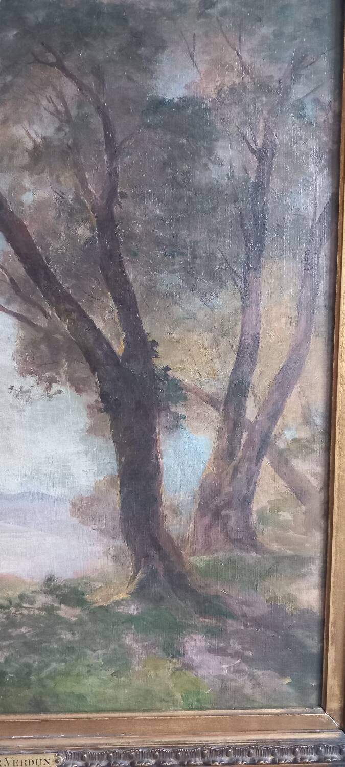 Old painting Late 19th century - R VERDUN (1873-1954) - Around the chin - 81*71.5 cms