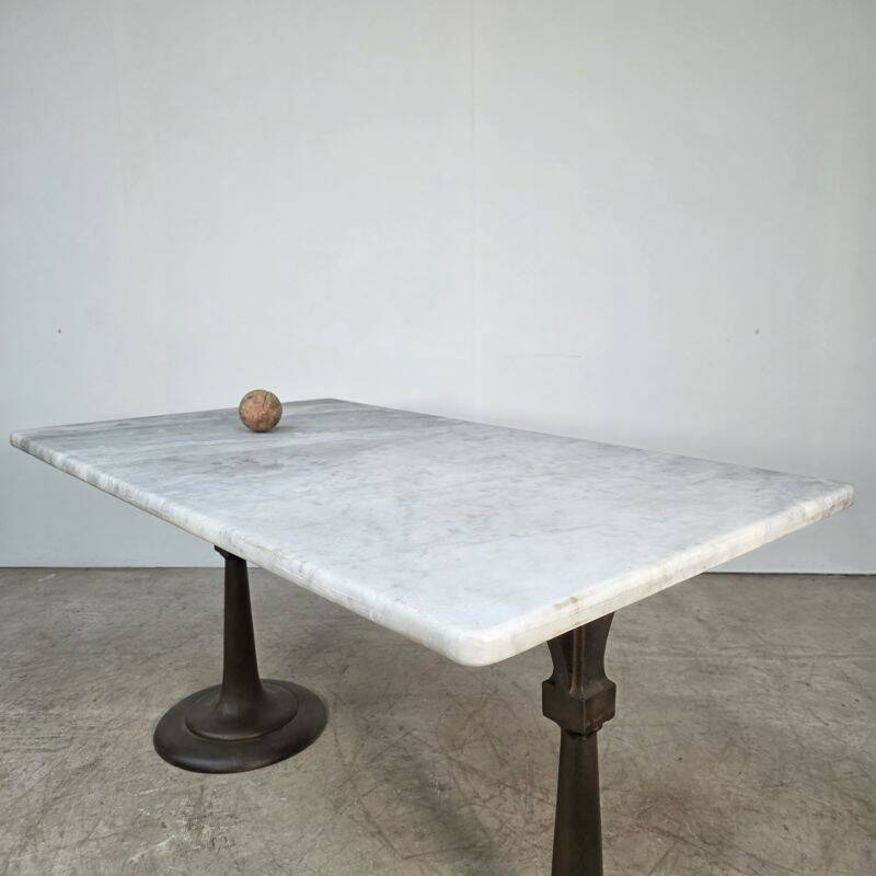 Superb cast iron and Carrara marble display table from a chocolate factory circa 1900