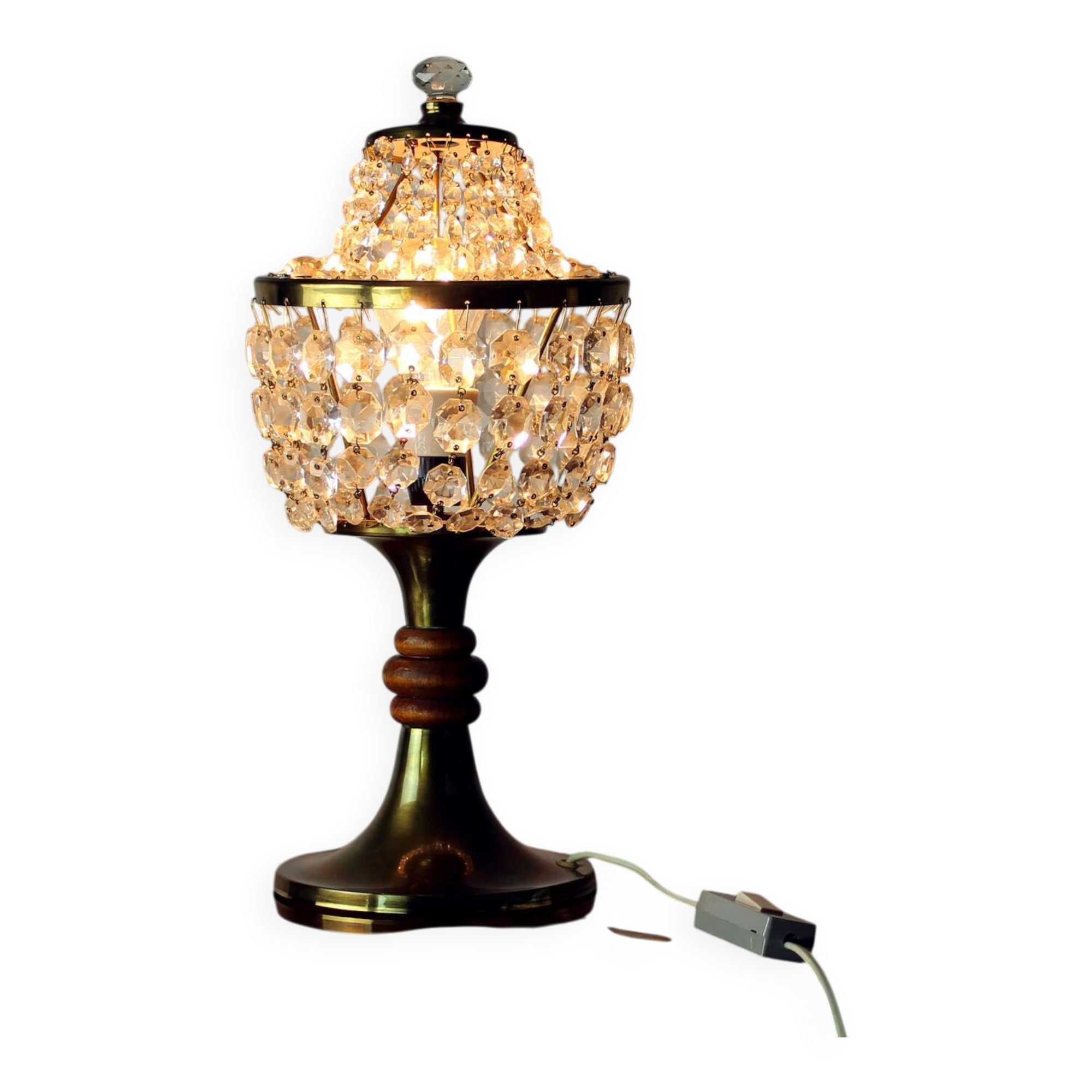 Brass & Crystal Table Lamp, Czechoslovakia 1970s