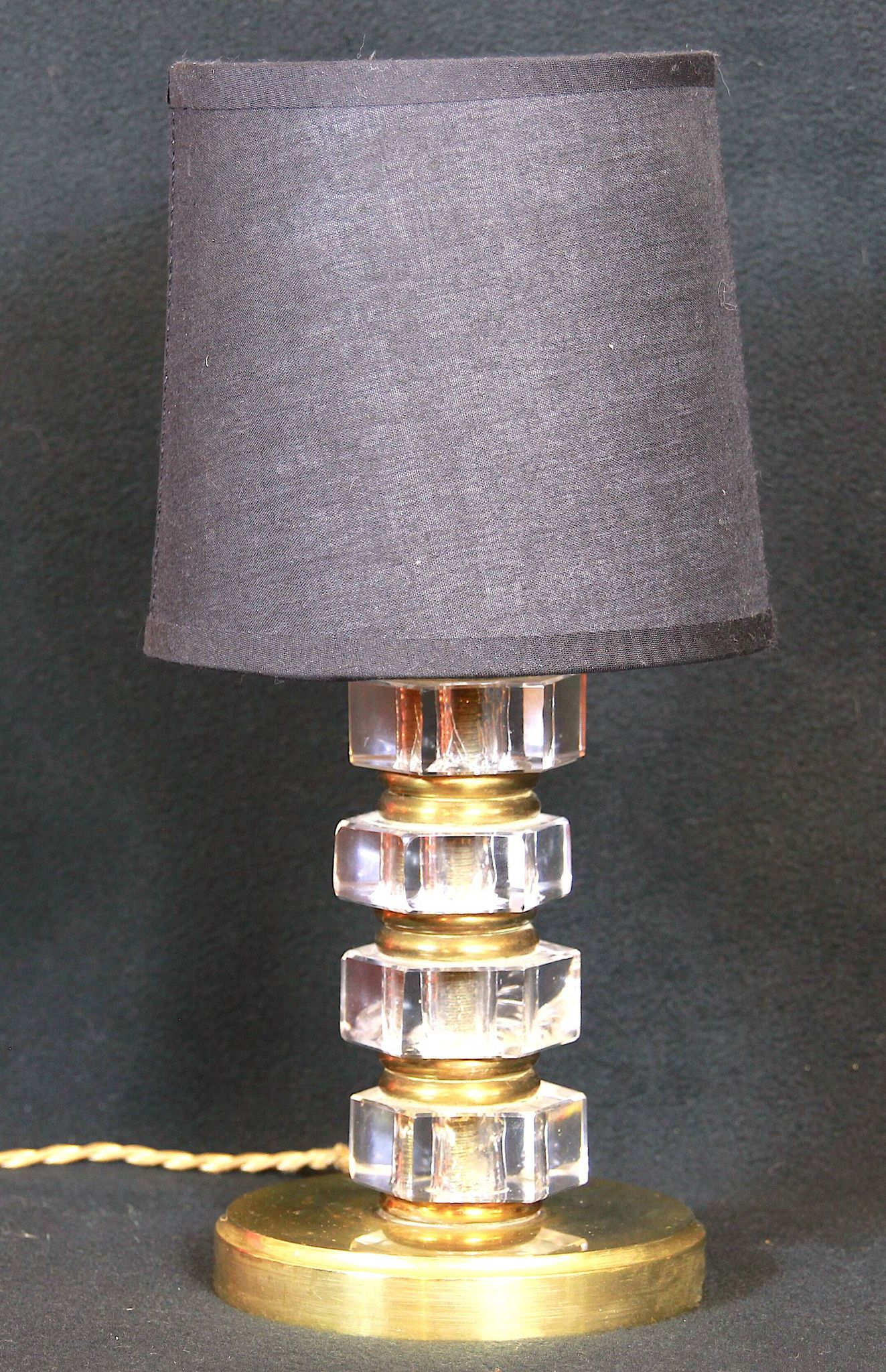 Pair of brass & lucite bedside lamps, France, Mid-Century