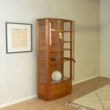 Exclusive display cabinet from the 1980s, solid teak, glass doors, drawers, lighting
