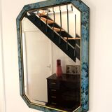 Old octagonal mirror beveled in painted wood, 68x48 cm