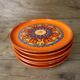 6 vintage orange ceramic dessert plates 70's