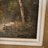 Mountain landscape with a bridge and a river 1930 by Moniery