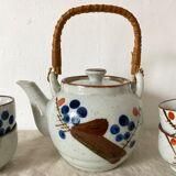 Stoneware teapot and vintage bowls