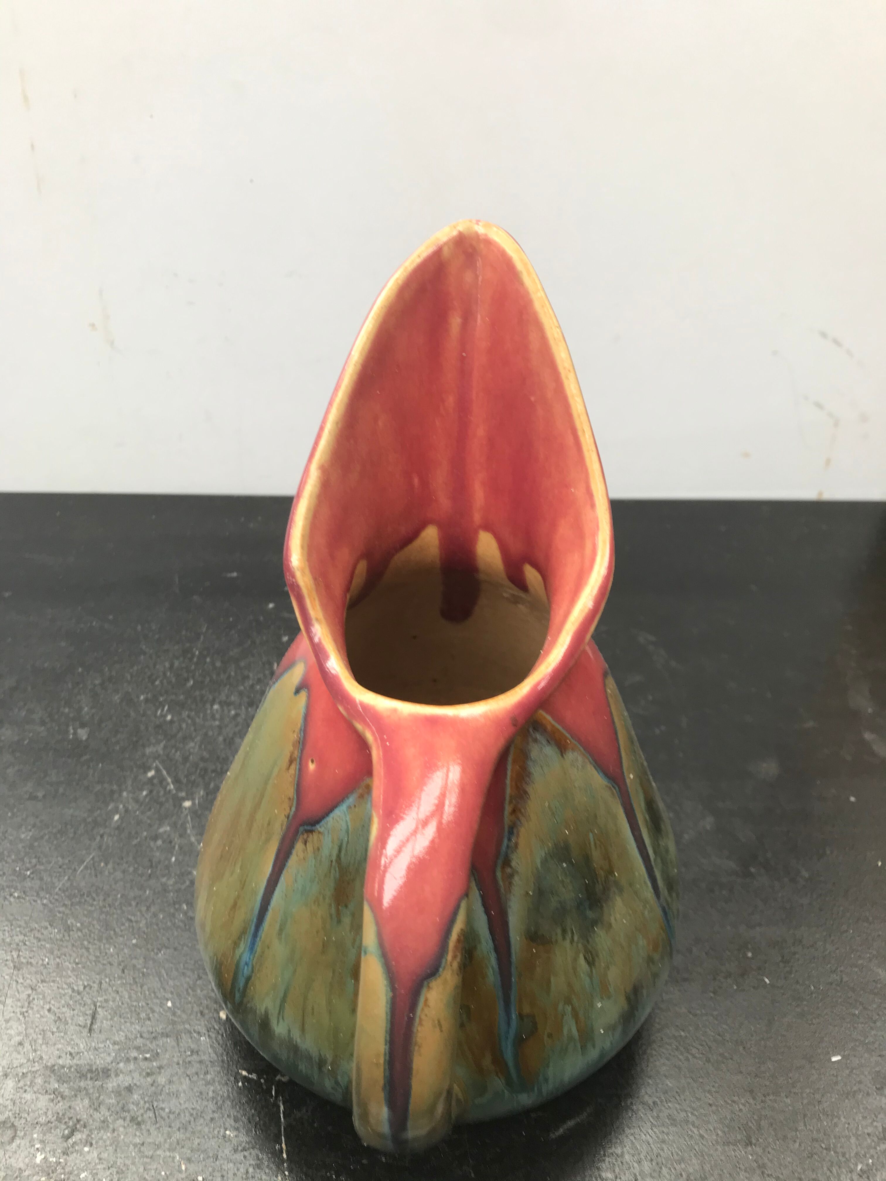 Former pitcher bec ceramics rose - vintage blue