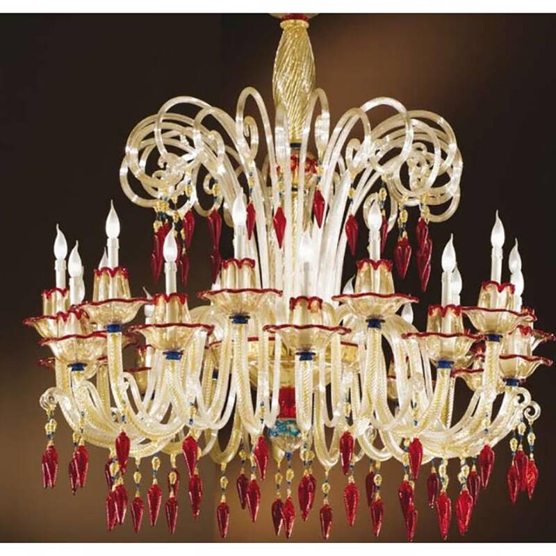 1970s Italian Chandelier Style Murano Glass Multicolors With Flowers