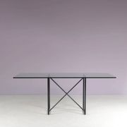 1980s “Tokio” dining table with six “Vienna” chairs by Rodney Kinsman for Bieffeplast, Italy