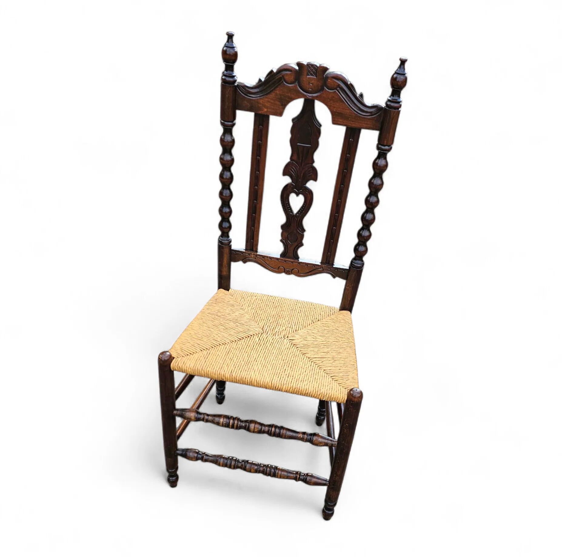 8 (2 x armrest) x ornate wood / bobbin / wicker dining chair / studded chairs