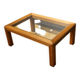 Table basse rectangulaire verre et rotin