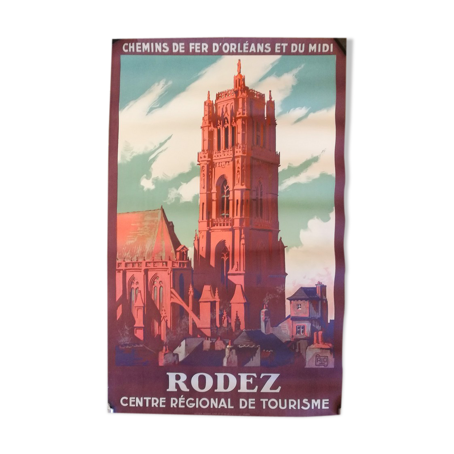 Original old tourist poster Rodez in Aveyron
