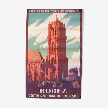 Affiche touristique originale ancienne Rodez en Aveyron