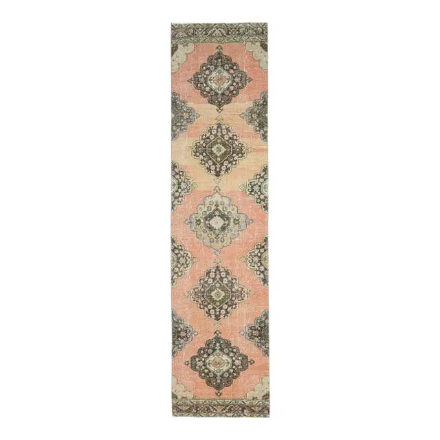 Vintage Turkish Oushak Handmade Wool Cotton Orange Runner Rug 92x378