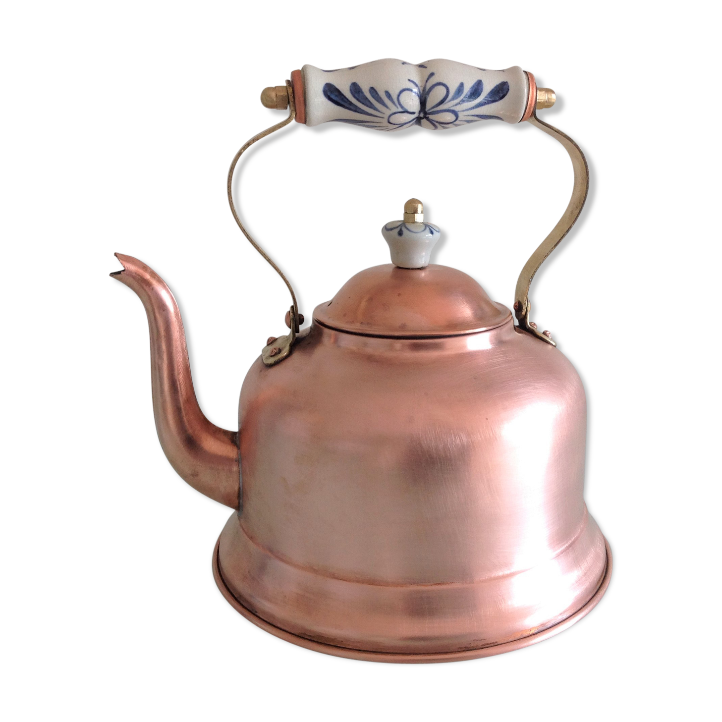Old brushed red copper kettle / vintage 50-60s