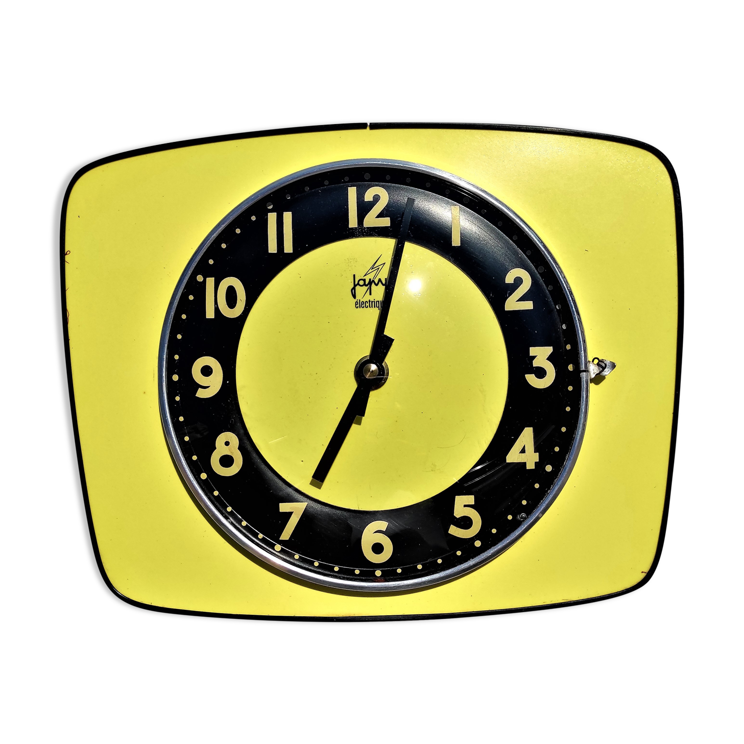 Pendulum, Yellow JAPY Formica wall clock from the 60s VINTAGE