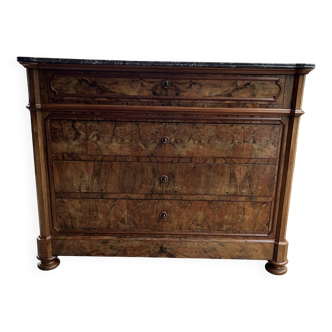 Antique Louis-Philippe elm burl chest of drawers, four drawers