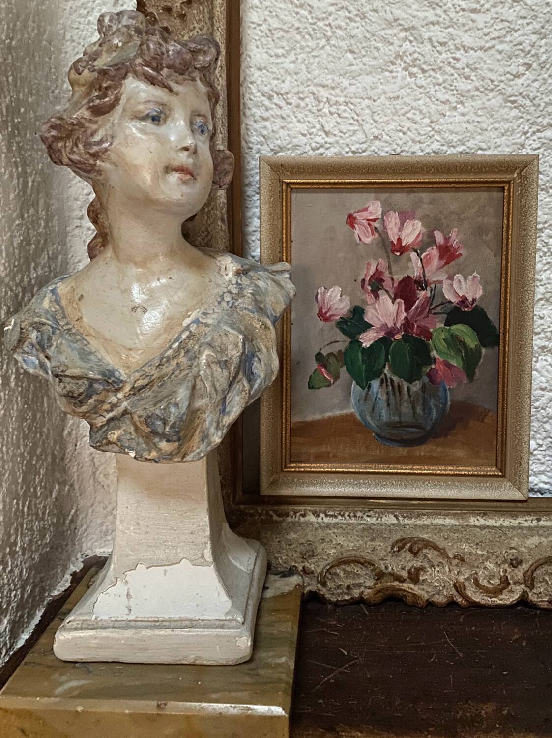 Small old framed oil on cardboard