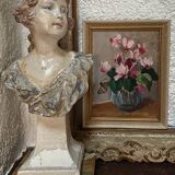 Small old framed oil on cardboard