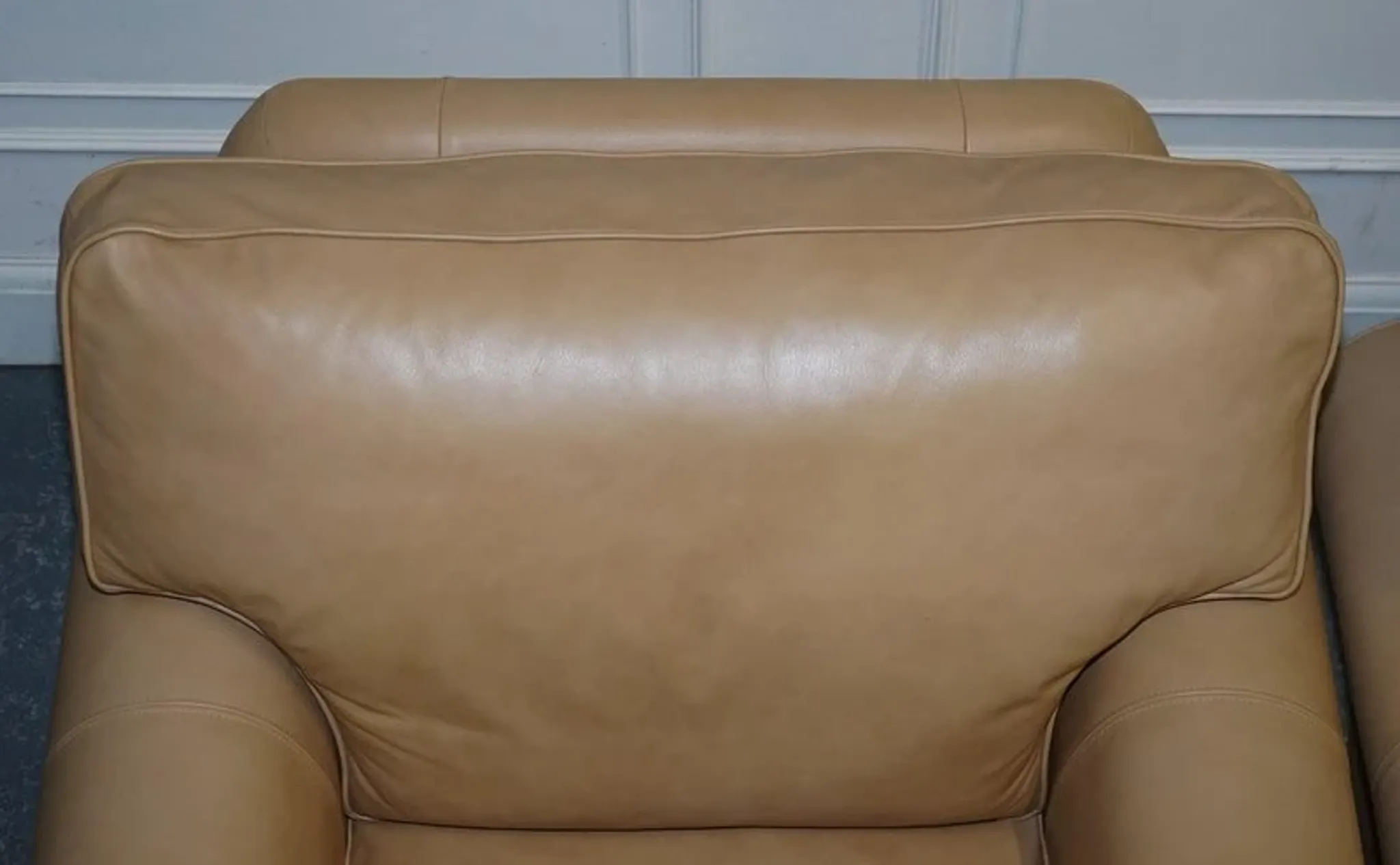 Brown Leather Latte Armchairs by Multi York England, Set of 2