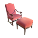 Armchair Voltaire or shepherdess and foot rest in pink velvet Louis XVI