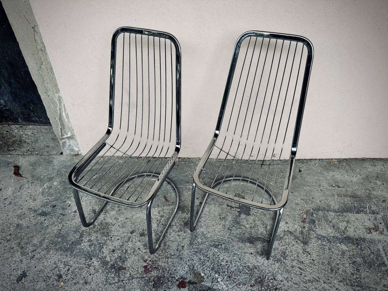 Vintage sled chair by Gastone Rinaldi in chrome wire, 1970s made in Italy