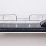Fully Restored Bauhaus Black Leather Tubular Chrome Sofa by Robert Slezák, 1930s
