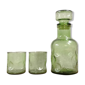 Carafe vert sauge et ses deux verres