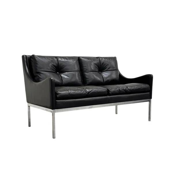 Canapé 2 places en cuir de style Bauhaus, milieu du XXe siècle, années 1960