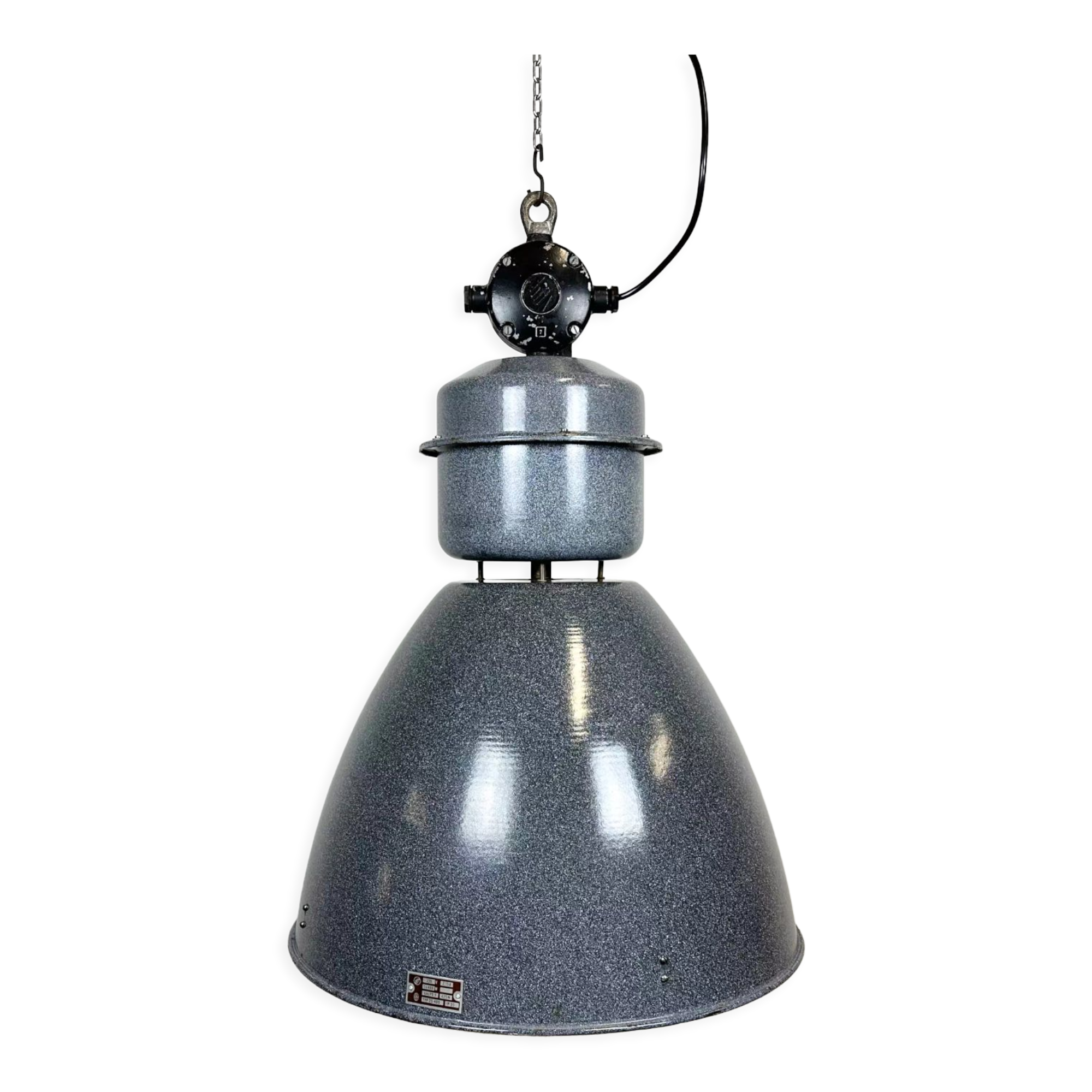 Large Grey Enamel Industrial Factory Lamp from Elektrosvit, 1960s